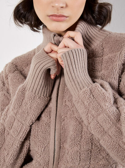 Boucle Knit Cropped Zip Cardigan