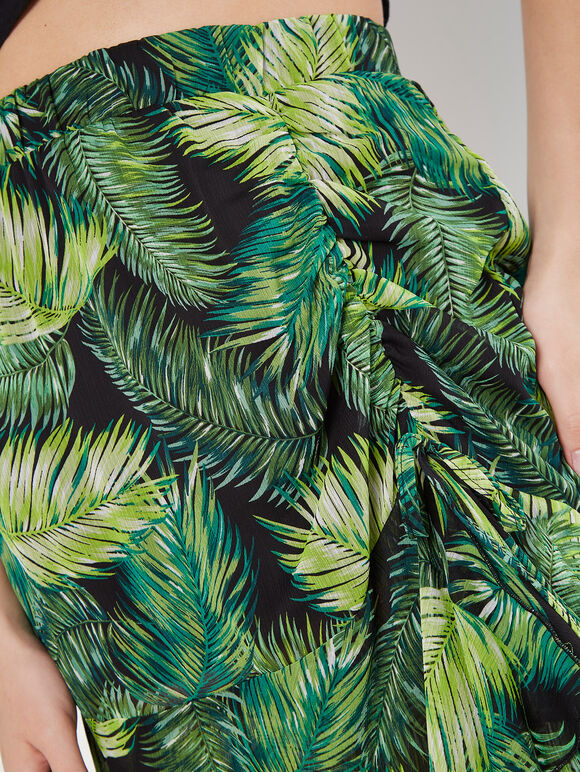 Tropical Leaf Chiffon Tiered Maxi Skirt, Green, large