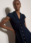 Linen Blend Shirt Mini Dress, Navy, large