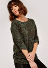 Leopard Camo Ruched Batwing Top, Khaki, large