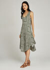 Khaki Dotted Tribal Print Midi Dress, Khaki, large