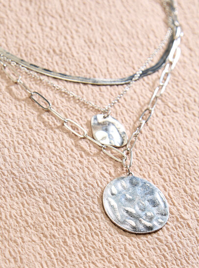Silver Tone Layered Pendant Necklace