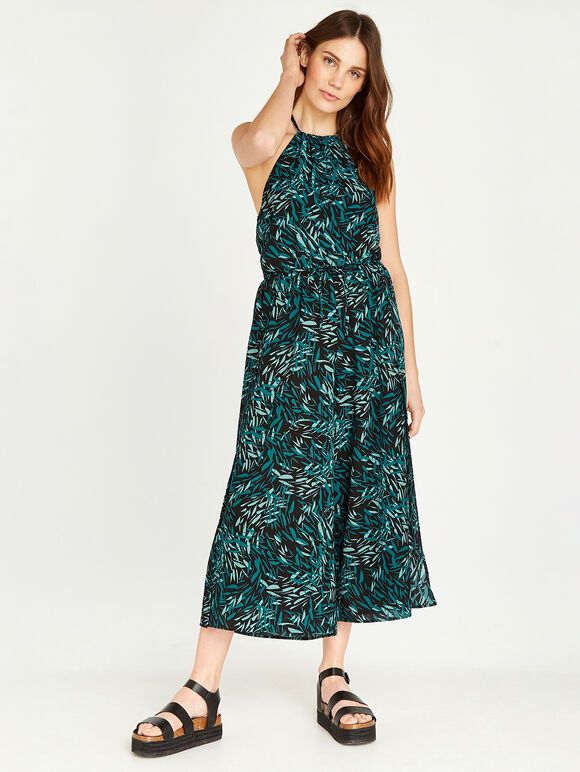 Leaf Halterneck Jumpsuit, Black, large