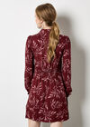 Leaf Print Shirt Mini Dress, Burgundy, large