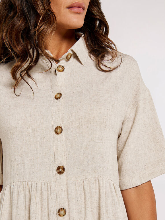 Babydoll Shirt Mini Dress, Stone, large