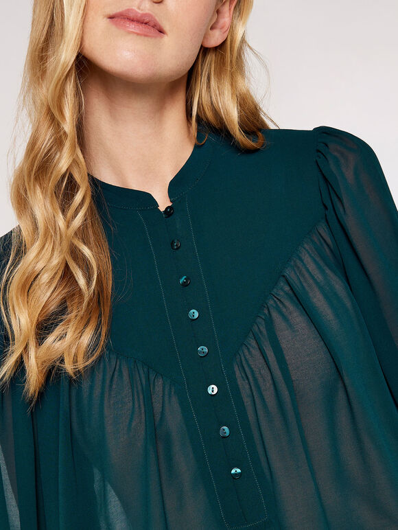 Layered V Neck  Blouse, Green, large