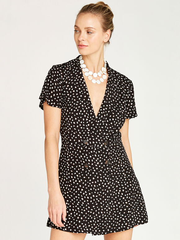 Animal Tuxedo Skort Playsuit, Black, large