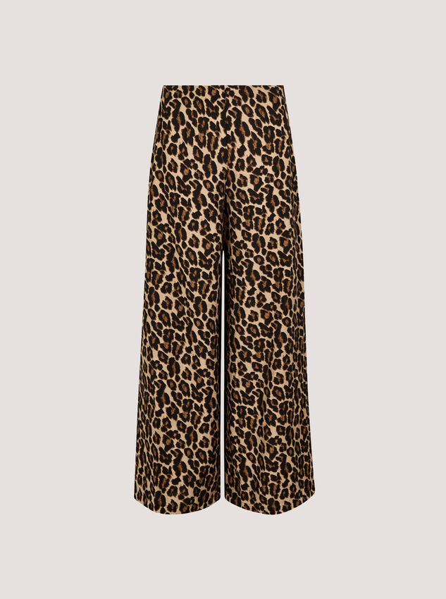 Leopard Print Wide-Leg Trousers, Brown, large