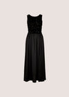 Velvet Sequin Bodice Midi Dress, Black, large