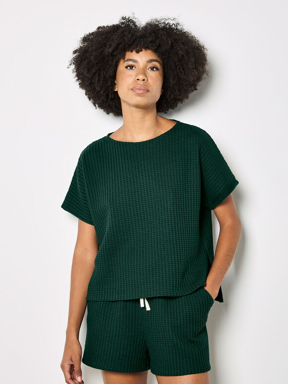 Waffle Knit Oversized T-Shirt, Green, large