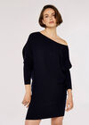 Ribbed Batwing Jumper Mini Dress, Navy, large