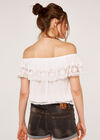 Off Shoulder Broderie Shirred Top, Cream, large