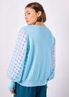 Contrast Organza Sleeves Jumper, Sky Blue, large