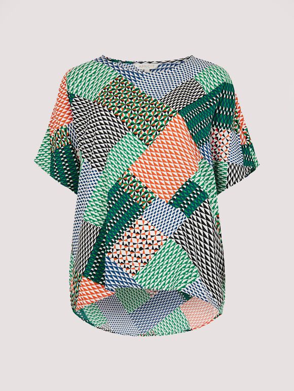 Geometric Patchwork Textured T-Shirt, Orange, large