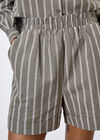 Linen Blend Stripe Shorts, Khaki, large