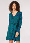Geometric Diamond Wrap Mini Dress, Green, large