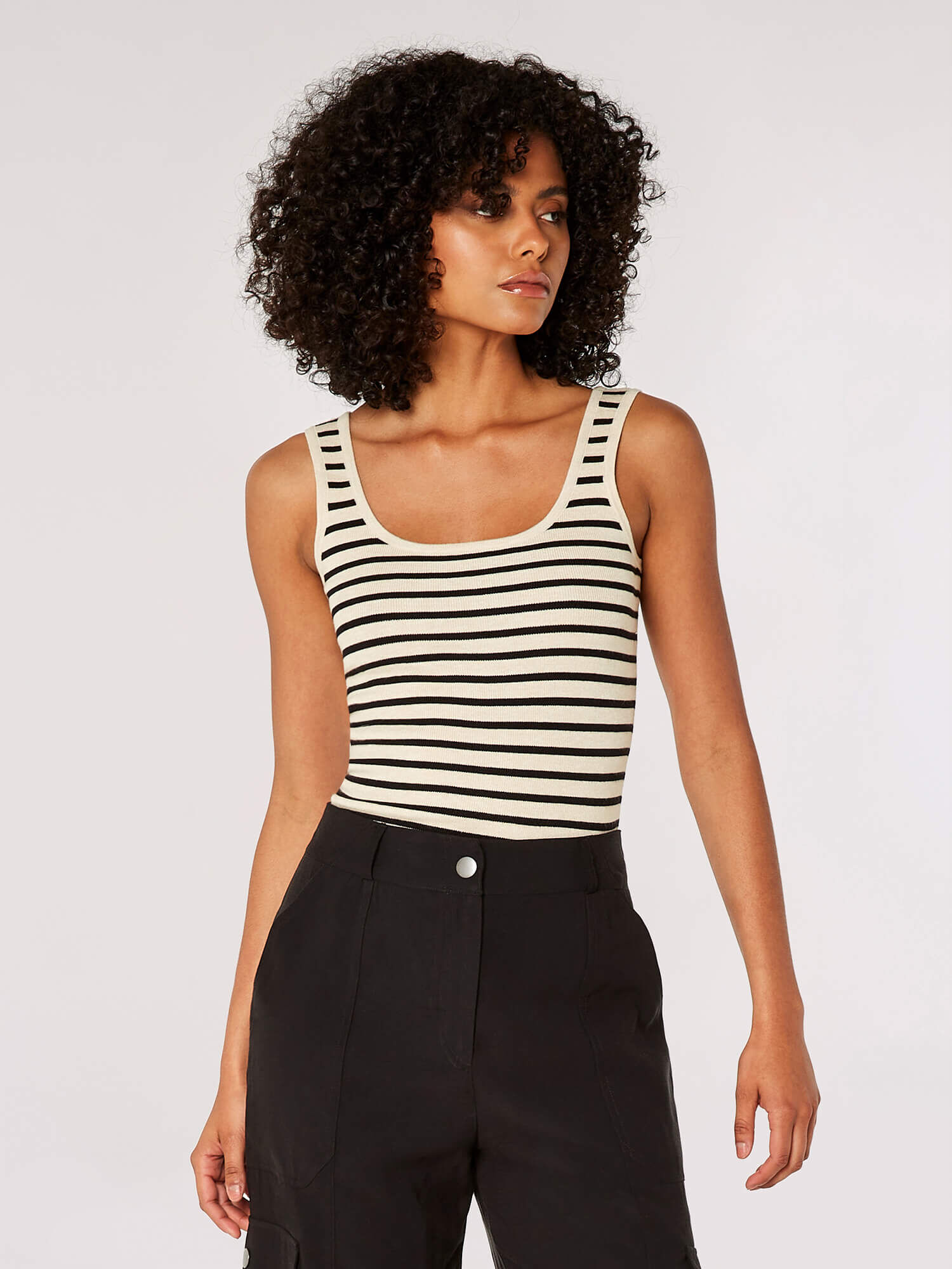 Stripe Knitted Tank Top Apricot Clothing