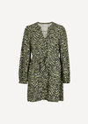 Animal Ikat Print Drawstring Mini Dress, Green, large
