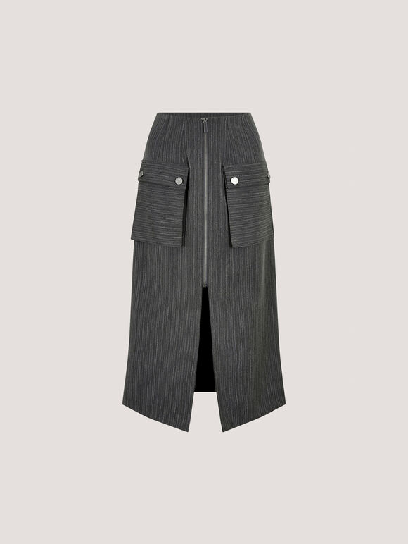 Pinstripe Cargo Midi Skirt, Black, large