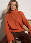 Chunky Knit Roll Neck Jumper, Orange, large
