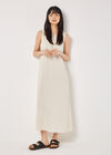 Linen Blend Zip Maxi Dress, Stone, large