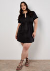 Cotton Blend Utility Mini Dress, Black, large