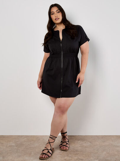 Cotton Blend Utility Mini Dress