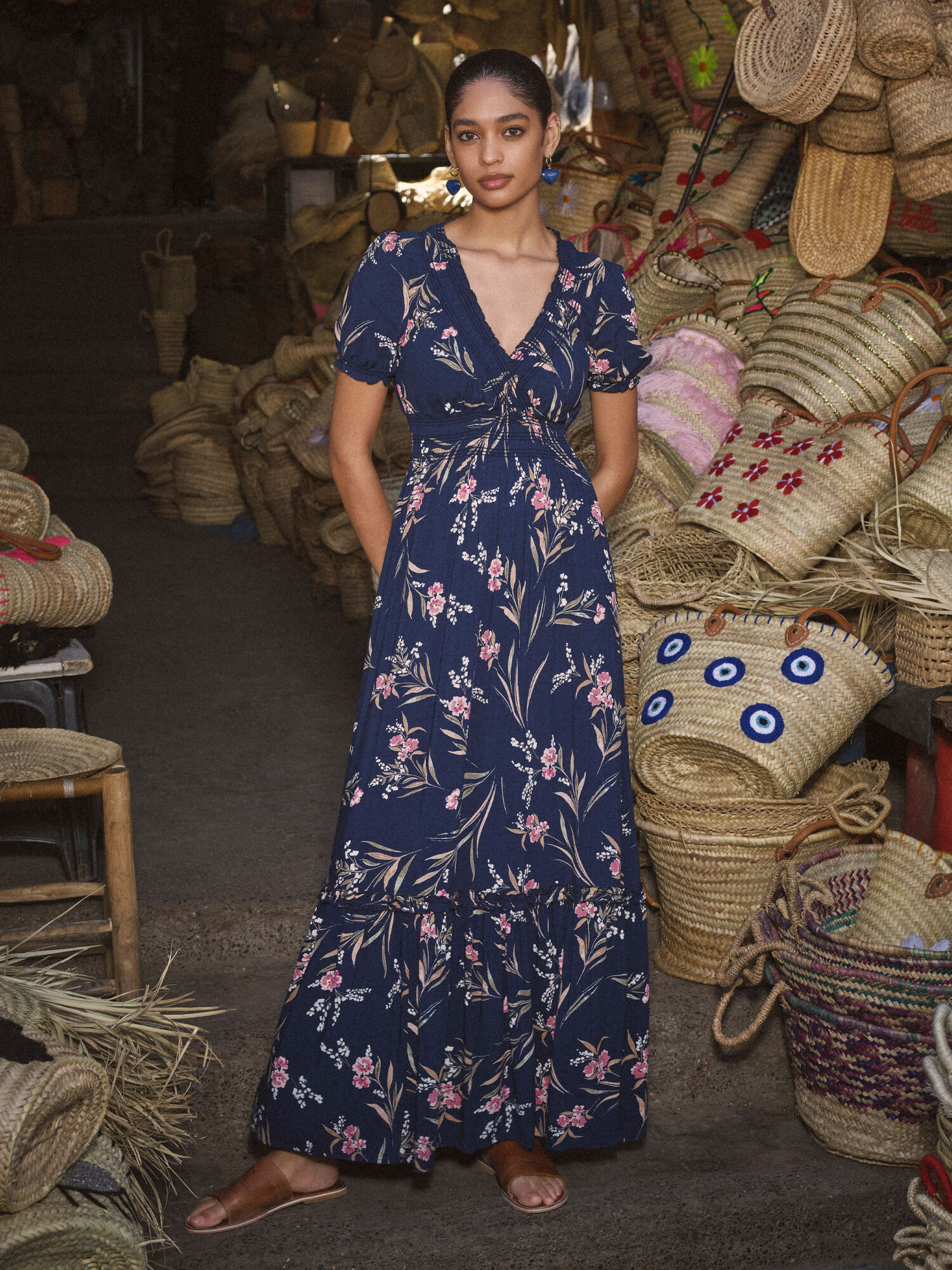 Watercolour Floral Smocked Maxi Dress