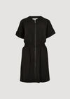 Zip-Down Utility Mini Dress, Black, large