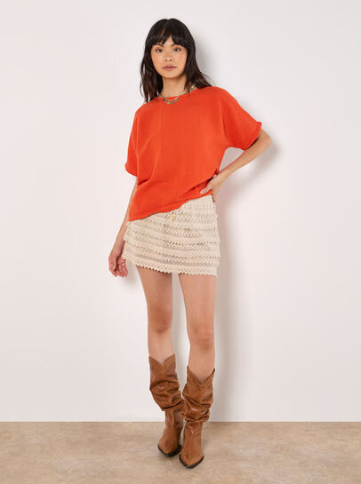 Textured Cotton Button Back T-Shirt
