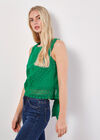 Cotton Lace Bow Top, Green, large