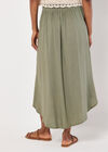 Linen Blend Hanky Hem Midi Skirt, Khaki, large