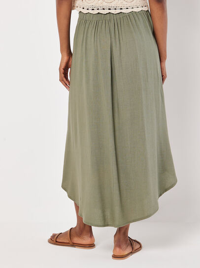 Linen Blend Hanky Hem Midi Skirt