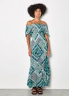 Boho Folk Print Maxi Dress, Blue, large