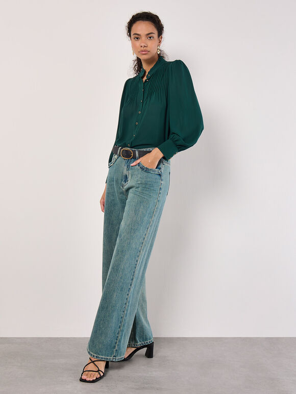 Ruffle Neck Chiffon Blouse, Green, large