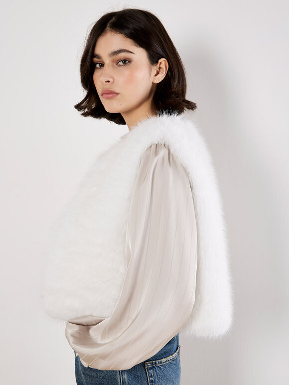 Faux Fur Cropped Gilet, White, large