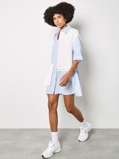Mix Stripe Shirt Mini Dress