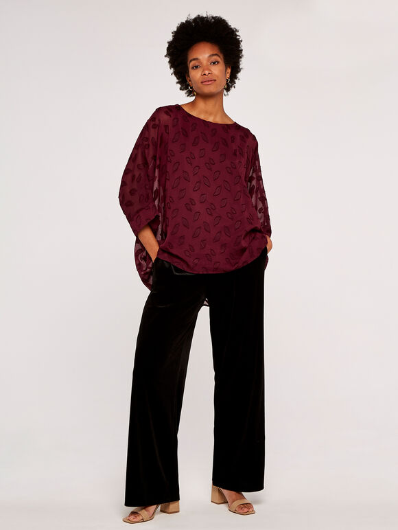 Leaf Chiffon Top, Burgundy, large