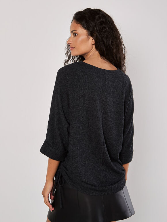 Soft Touch Drawstring Batwing Top, Grey, large