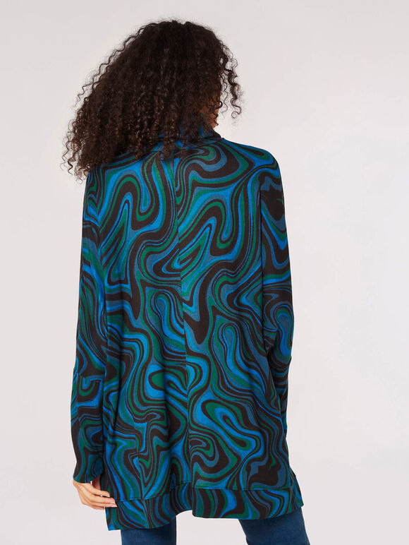 Oversized Batwing Swirl Knit Top, Teal, large