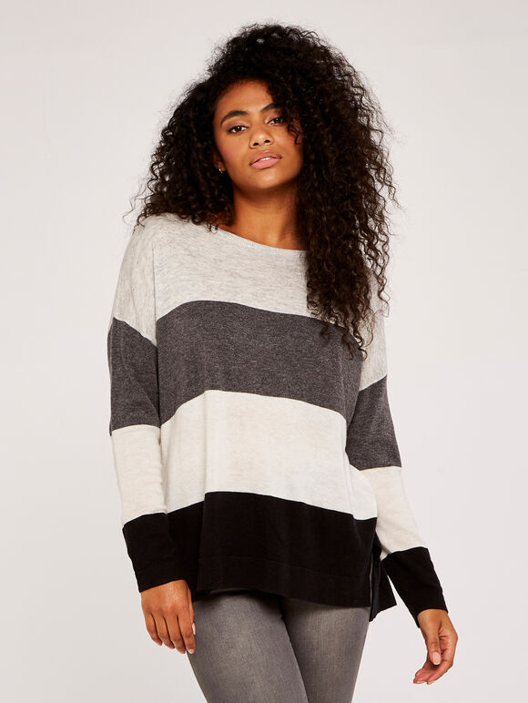 Colour Block Oversized Jumper, Cream, large