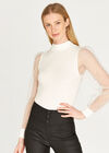 Polkadot Puff Sleeve Ribbed Top, Cream, large