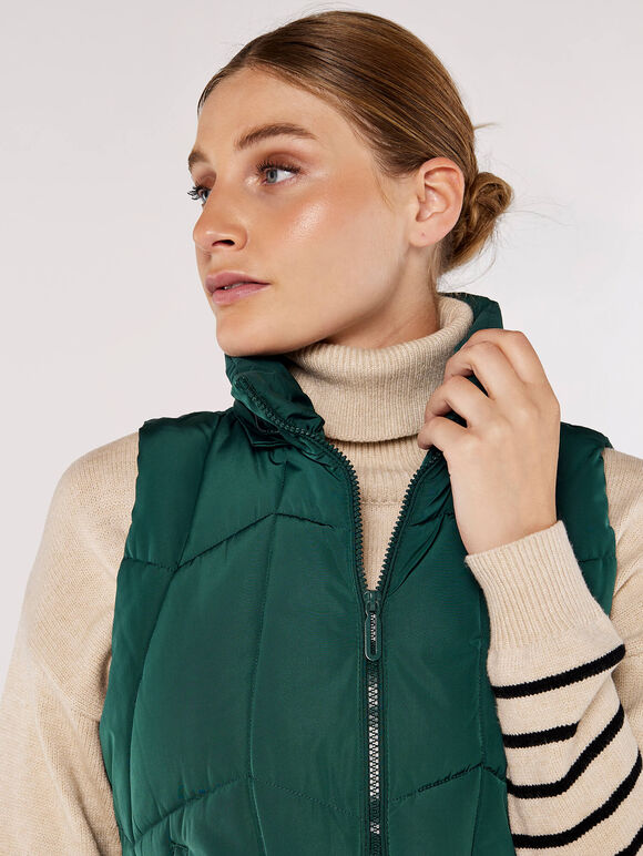 Hooded Zip Puffer Gilet, Green, large