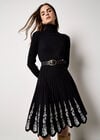 Filigree Pattern Knitted Midi Dress, Black, large