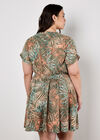 Tropical Leaf Print Smocked Mini Dress, Khaki, large