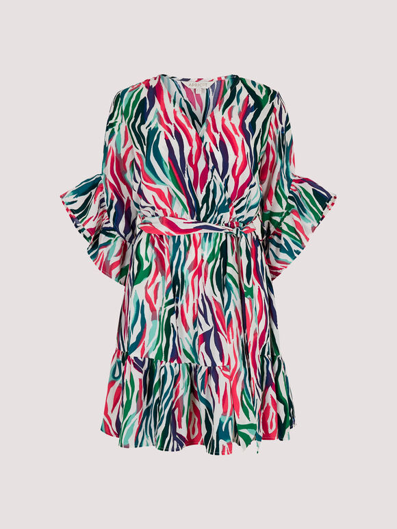 Multicolour Zebra Wrap Dress Apricot Clothing