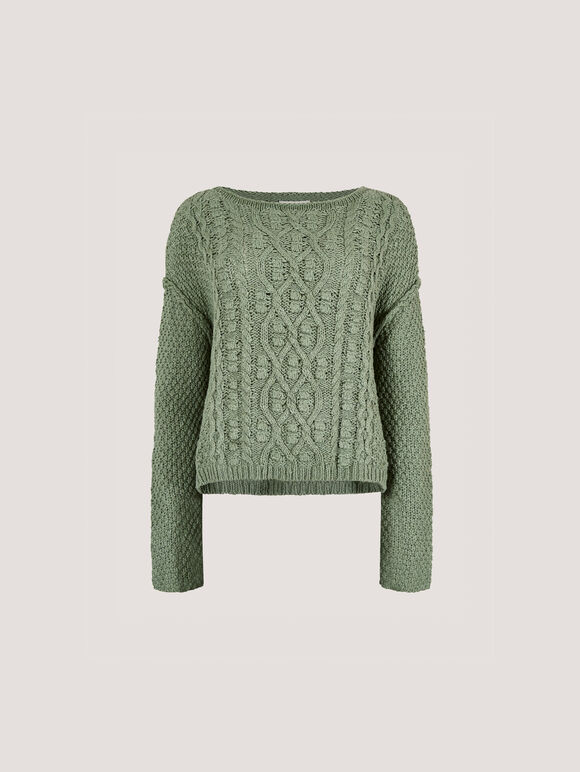 Cable Knit Jumper, Mint, large