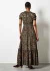 Peacock Feather Print Maxi Dress, Khaki, large