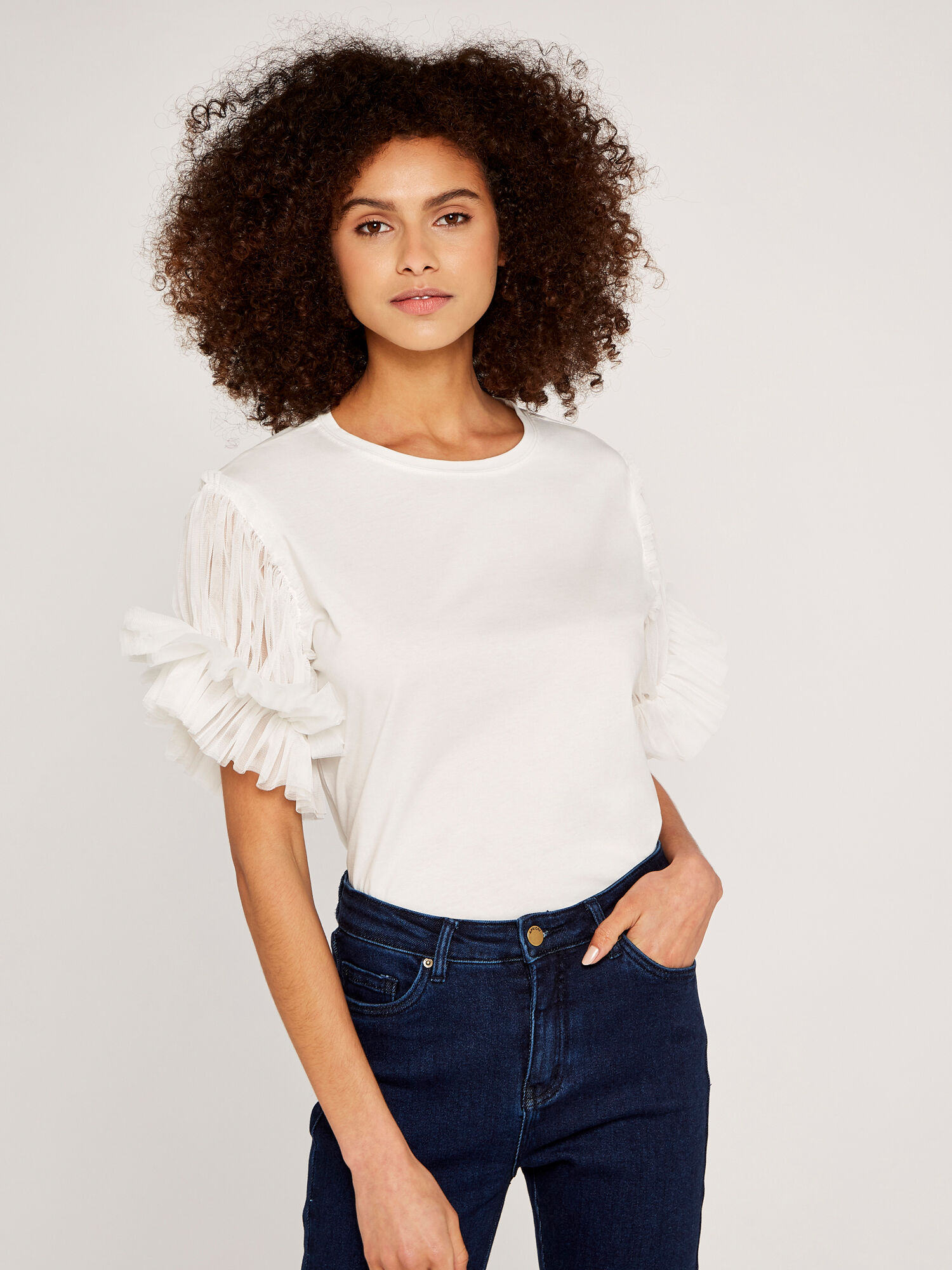 Tulle Sleeve Top Apricot Clothing
