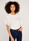 Tulle Sleeve Top, White, large
